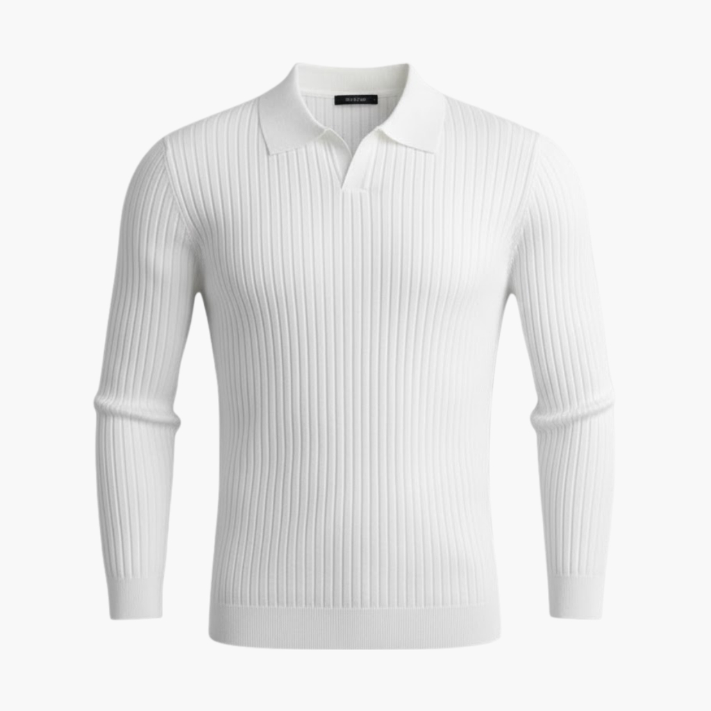 Men's Ribbed Knit Polo Sweater