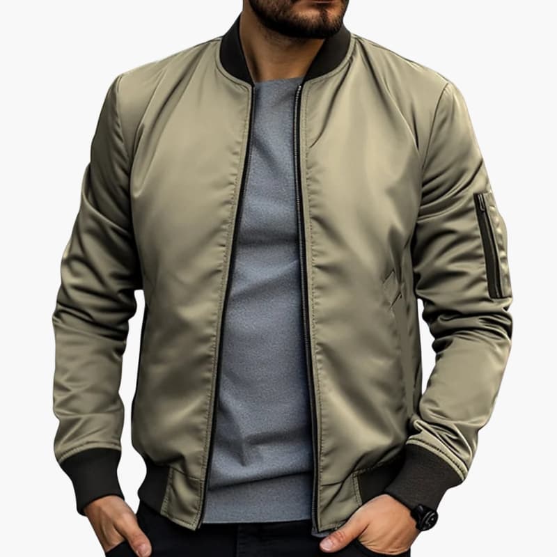 Men's Bomber Jacket – Zip-Up Ribbed Hem