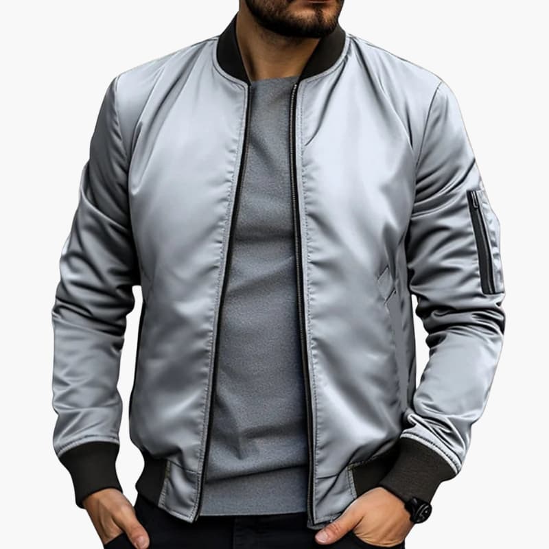 Men's Bomber Jacket – Zip-Up Ribbed Hem