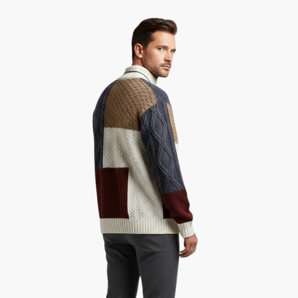 Men's Patchwork Knit Sweater – Textured
