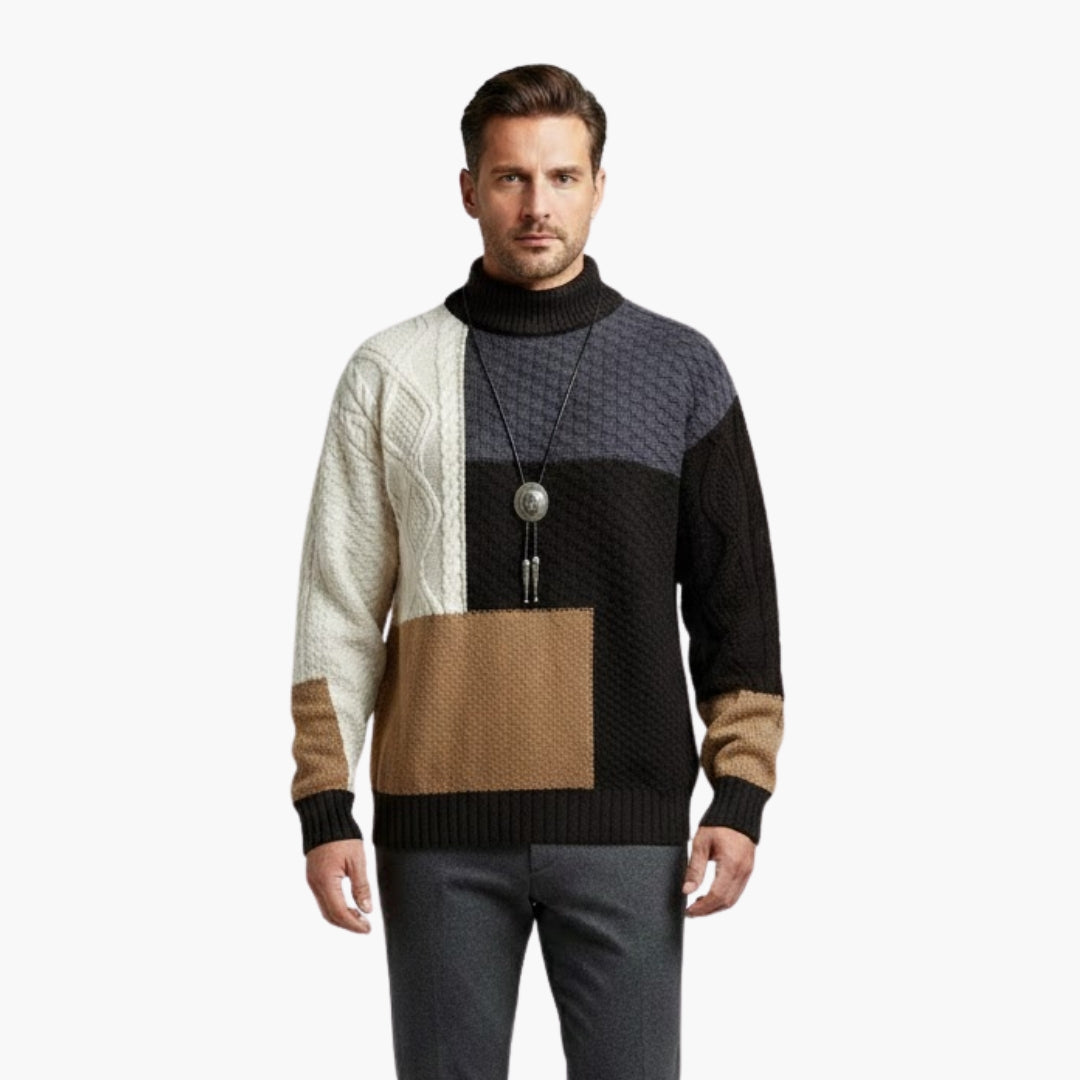 Men's Patchwork Knit Sweater – Textured