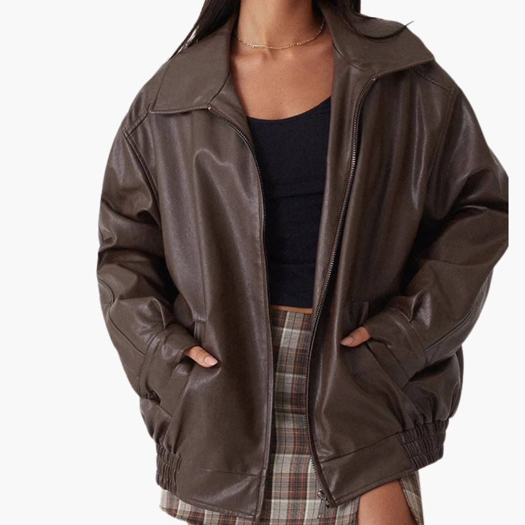 Women's Oversized Bomber Jacket – Zip-Up Coat