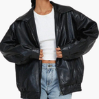 Women's Oversized Bomber Jacket – Zip-Up Coat