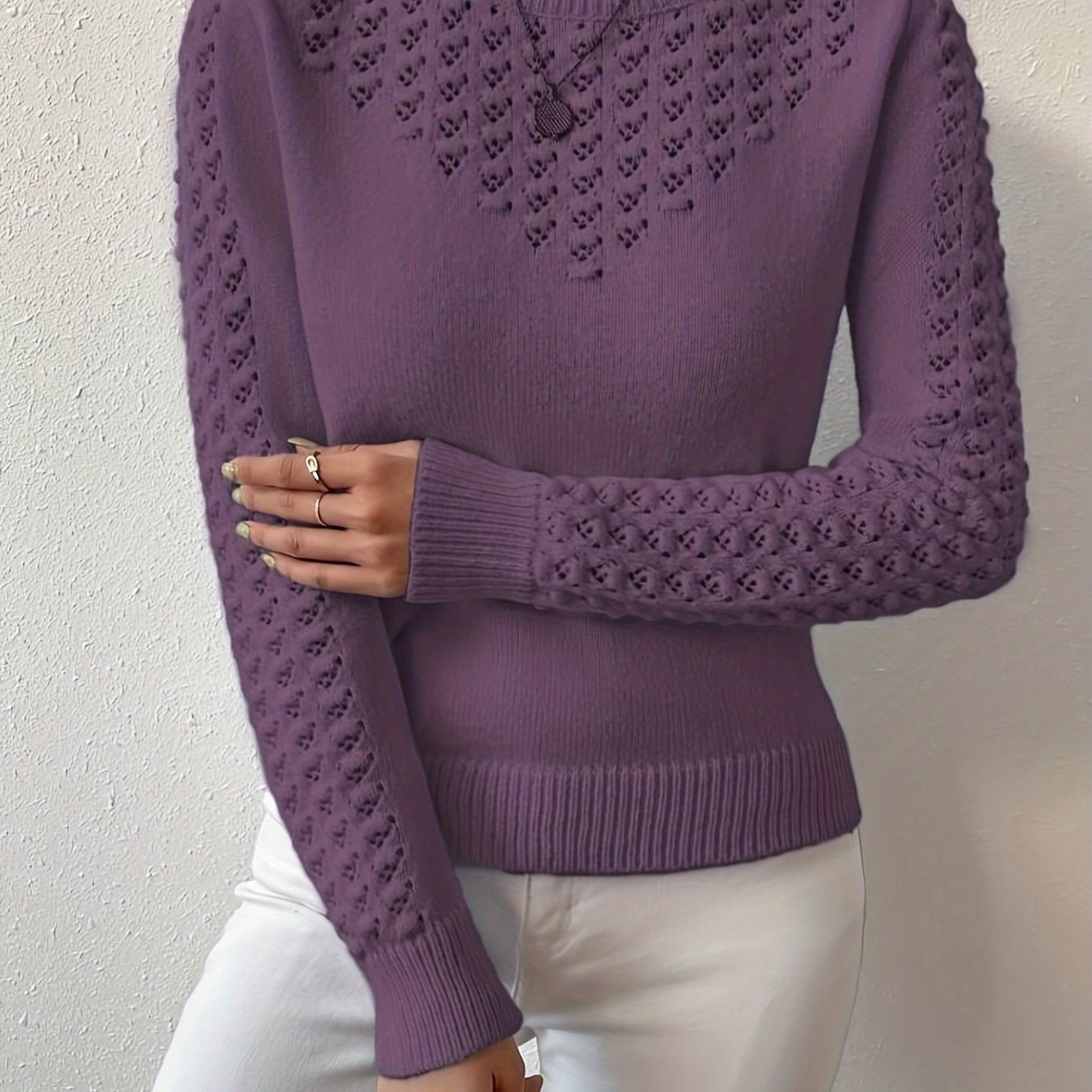 Women's Hollow Knit Cropped Sweater – Lightweight Crew Neck Pullover for Spring, Summer & Fall Casual Wear