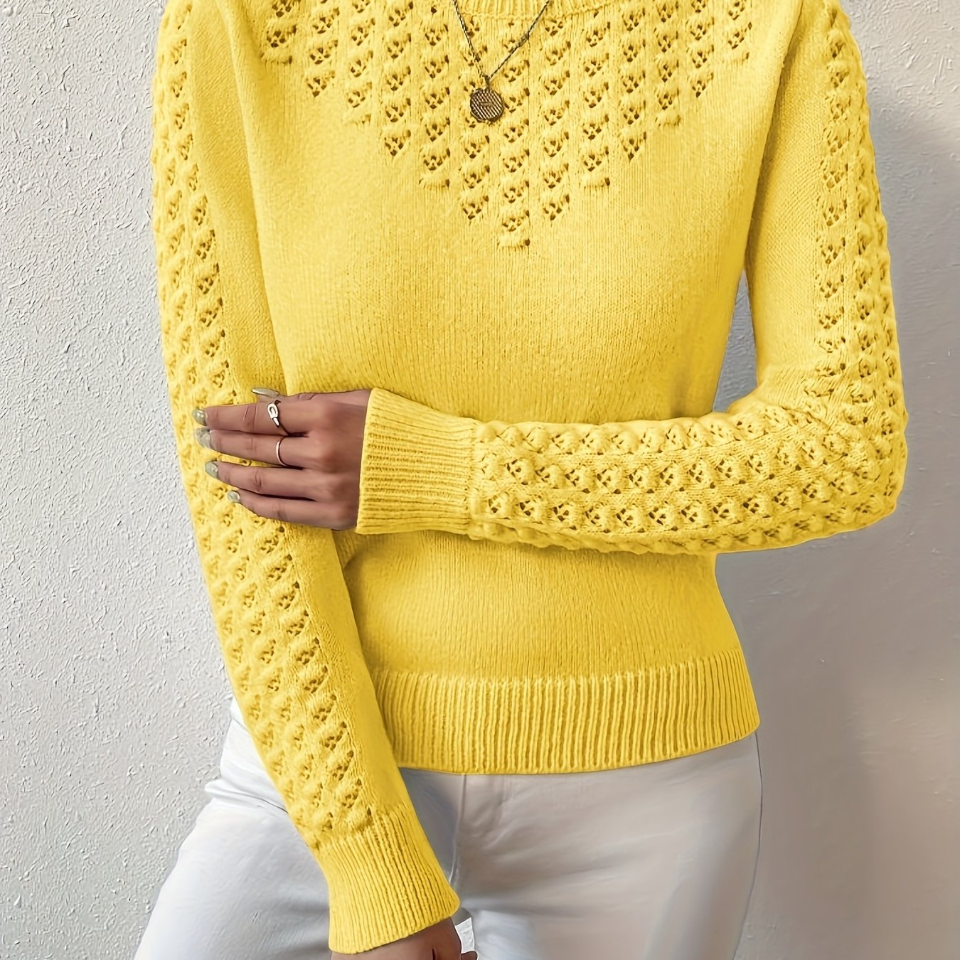 Women's Hollow Knit Cropped Sweater – Lightweight Crew Neck Pullover for Spring, Summer & Fall Casual Wear
